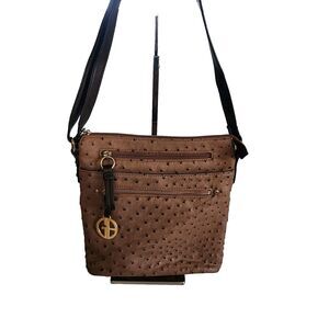 Giani Bernini Mocha Brown Faux Ostrich Leather Crossbody Bag, Style 9466MO